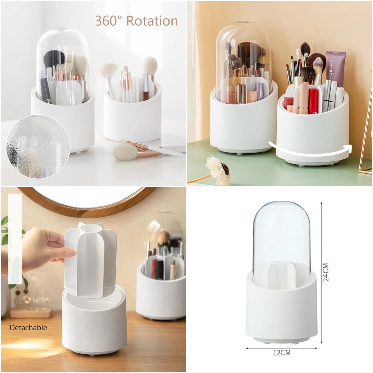 Rotating Makeup Brush Organizer with Lid