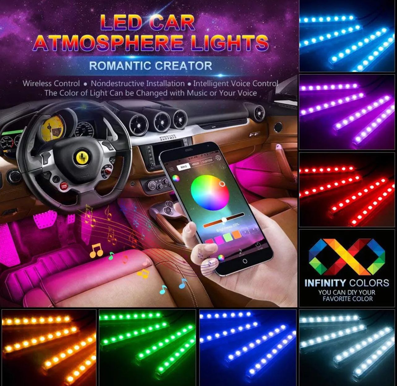 LED Car Interior Atmosphere Lights