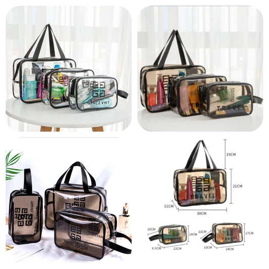 Transparent Travel Cosmetic Bag - Pack of 3