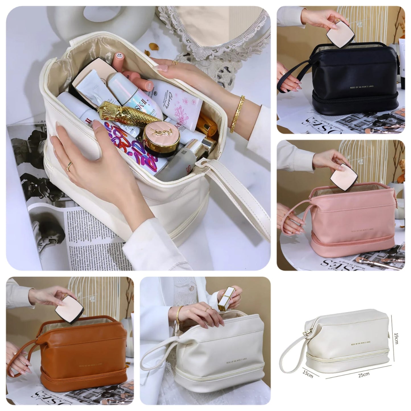 Double Layer Leather Cosmetic Pouch