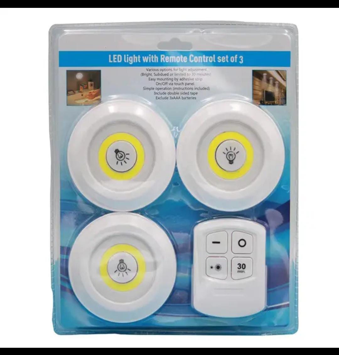 Remote Control LED Puck Lights - (Pack of 3 Lights)