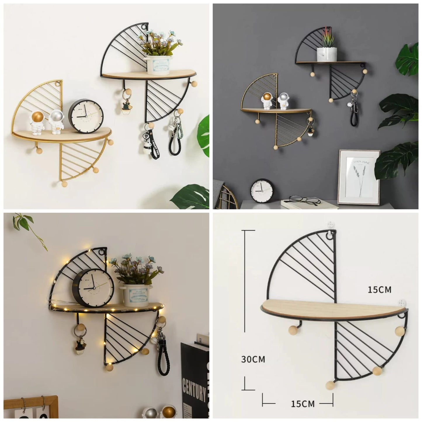 Geometric Wall Shelf with Hooks