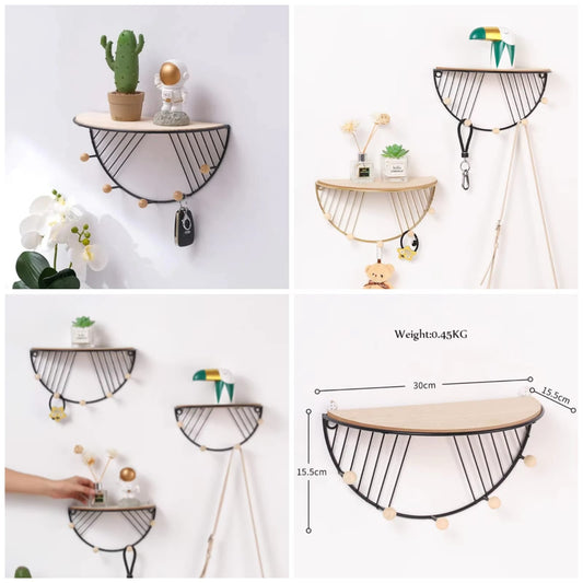 Half-Moon Wall Shelf with Hooks