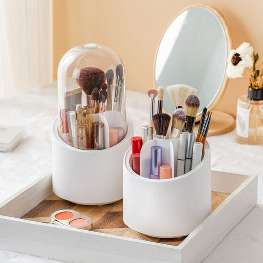 Rotating Makeup Brush Organizer with Lid